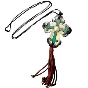 Midwestern Metal Cross Necklace with Tassel